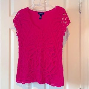 FINAL OFFER!  INC Lace Front Tee Cap-sleeve Pink Size L